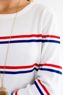 Sweet Sailing White Striped Mini Dress -Outlet Bella Ella Boutique Store Sweet Sailing White Dress Detail 5000x