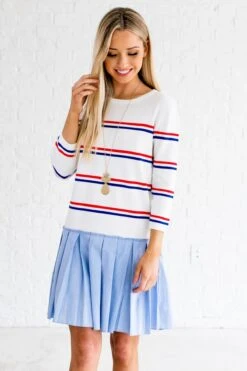 Sweet Sailing White Striped Mini Dress
