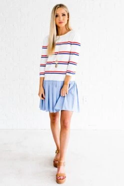 Sweet Sailing White Striped Mini Dress -Outlet Bella Ella Boutique Store Sweet Sailing White Dress Full Front 5000x