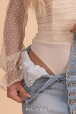 IRIS Sweet Romance Sheer Accent Long Sleeve Bodysuit -Outlet Bella Ella Boutique Store Sweetromancelacebodysuitcloseup 5000x