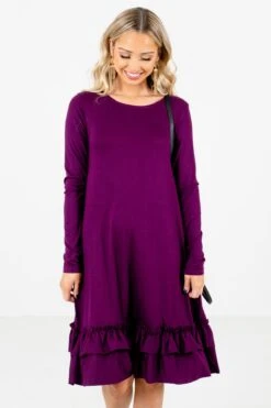 Tea Time Purple Knee-Length Dress -Outlet Bella Ella Boutique Store Tea Time Purple Dress Front 5000x
