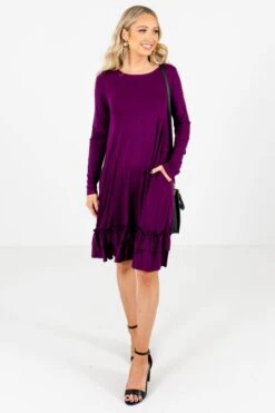 Tea Time Purple Knee-Length Dress -Outlet Bella Ella Boutique Store Tea Time Purple Dress Full Front2 5000x