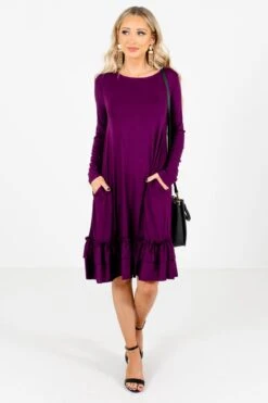Tea Time Purple Knee-Length Dress -Outlet Bella Ella Boutique Store Tea Time Purple Dress Full Front3 5000x