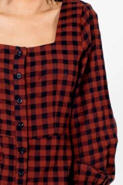 The Girl Next Door Burgundy Plaid Mini Dress 13 The Girl Next Door Burgundy Plaid Mini Dress -Outlet Bella Ella Boutique Store The Girl Next Door Burgundy Dress Detail 5000x