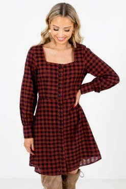 The Girl Next Door Burgundy Plaid Mini Dress
