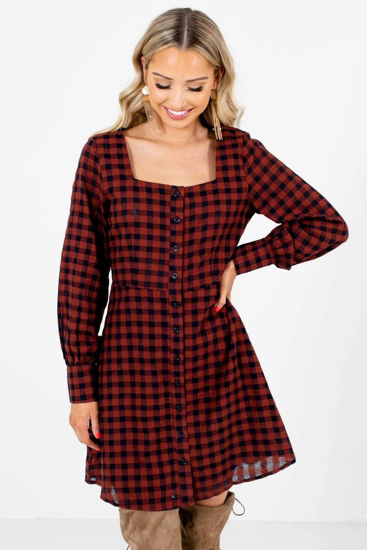 The Girl Next Door Burgundy Plaid Mini Dress 3 The Girl Next Door Burgundy Plaid Mini Dress
