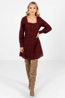 The Girl Next Door Burgundy Plaid Mini Dress 15 The Girl Next Door Burgundy Plaid Mini Dress -Outlet Bella Ella Boutique Store The Girl Next Door Burgundy Dress Full Front 5000x