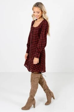 The Girl Next Door Burgundy Plaid Mini Dress 17 The Girl Next Door Burgundy Plaid Mini Dress -Outlet Bella Ella Boutique Store The Girl Next Door Burgundy Dress Side 5000x