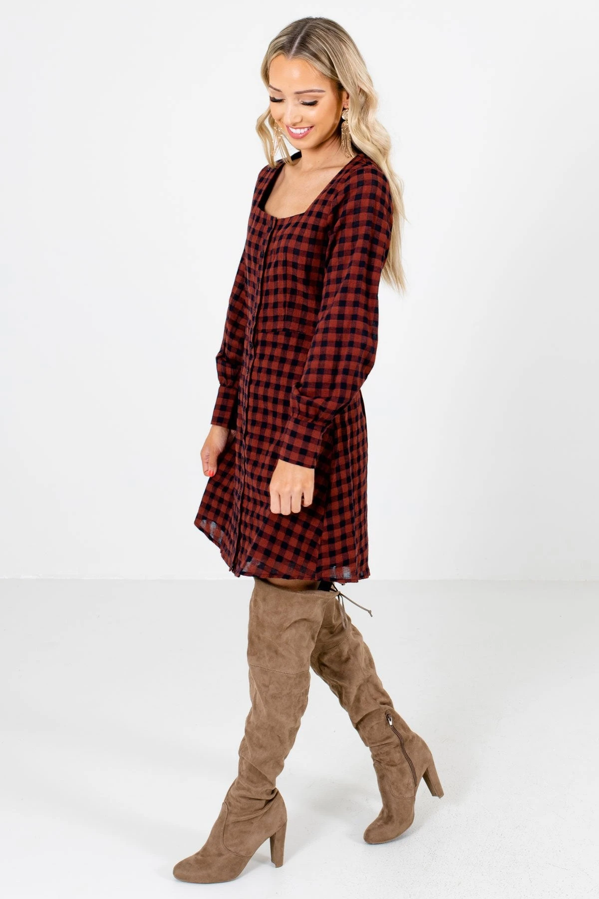 The Girl Next Door Burgundy Plaid Mini Dress 9 The Girl Next Door Burgundy Plaid Mini Dress - Image 7