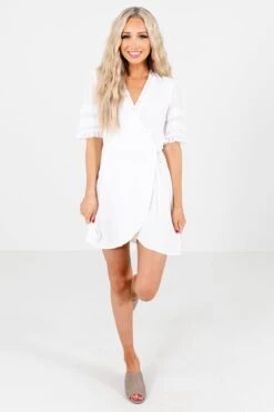 The One White Wrap Mini Dress 13 The One White Wrap Mini Dress -Outlet Bella Ella Boutique Store TheOneWhiteDressFullFront2 5000x