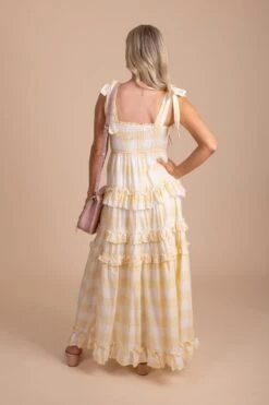 The Perfect Moment Plaid Maxi Dress - Light Yellow -Outlet Bella Ella Boutique Store ThePerfectMomentPlaidMaxiDress LightYellowback 5000x