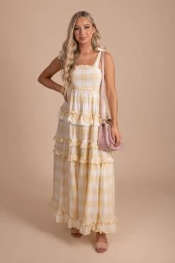The Perfect Moment Plaid Maxi Dress - Light Yellow