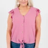 Think Pink Mauve Tie-Front Shirt -Outlet Bella Ella Boutique Store Think Pink Mauve Tie Front Shirt Front 2 5000x