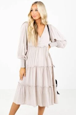 Travel The Globe Beige Midi Dress