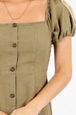 Two Worlds Apart Knee-Length Dress 12 Two Worlds Apart Knee-Length Dress -Outlet Bella Ella Boutique Store Two Worlds Apart Olive Dress Detail 5000x