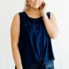 Unforgettable Style Navy Knot Top -Outlet Bella Ella Boutique Store Unforgettable Style Navy Knot Top Front 5000x