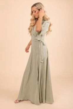 Vintage Pines Wrap Dress -Outlet Bella Ella Boutique Store VintagePinesMaxiDress Side Green 5000x