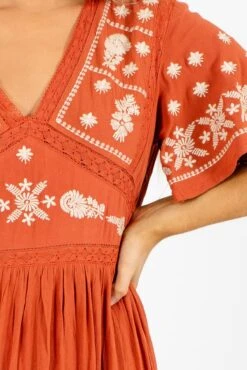 When Morning Comes Orange Midi Dress -Outlet Bella Ella Boutique Store When Morning Comes Orange Dress Detail 5000x