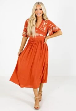 When Morning Comes Orange Midi Dress -Outlet Bella Ella Boutique Store When Morning Comes Orange Dress Full Front 5000x