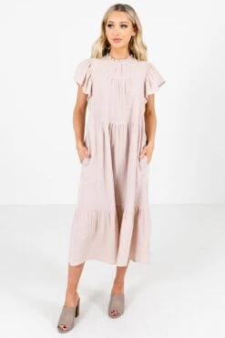 Wish Come True Beige Midi Dress -Outlet Bella Ella Boutique Store Wish Come True Beige Dress Front 5000x