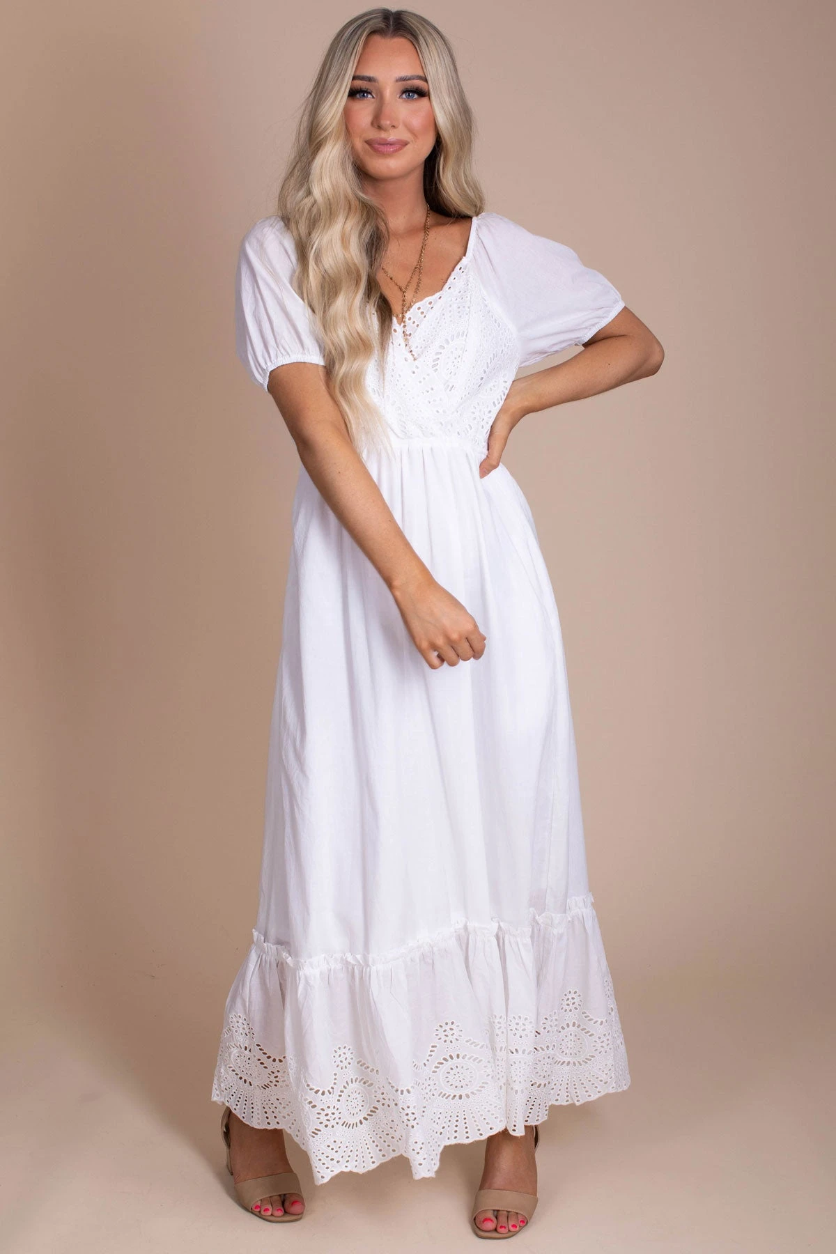 All The Possibilities Eyelet Detail Maxi Dress - White 3 All The Possibilities Eyelet Detail Maxi Dress - White
