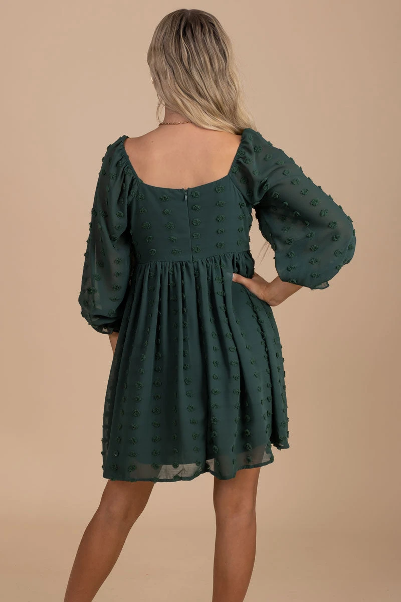 Take Me Away Puff Sleeve Mini Dress - Dark Green 6 Take Me Away Puff Sleeve Mini Dress - Dark Green - Image 4
