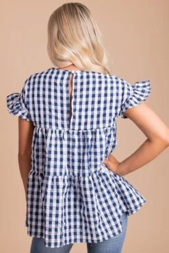 Be Unforgettable Gingham Peplum Top -Outlet Bella Ella Boutique Store be unforgettable back 5000x
