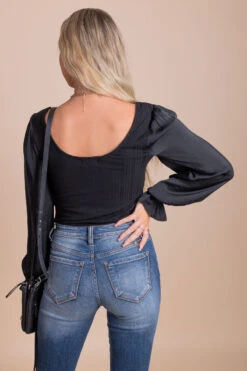 First Kiss Long Sleeve Bodysuit -Outlet Bella Ella Boutique Store black back c0efb3f8 8fb4 4465 bfa5 633c73a43d2c 5000x