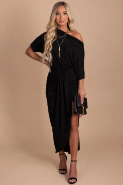 Show Off One-Shoulder Midi Dress -Outlet Bella Ella Boutique Store black full 95231a9e 8e9b 4775 9052 82bc3d670a6c 5000x