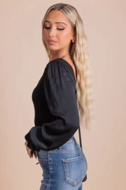 First Kiss Long Sleeve Bodysuit -Outlet Bella Ella Boutique Store black side 4afd5b58 b69d 4d55 99f0 0532287f32c6 5000x