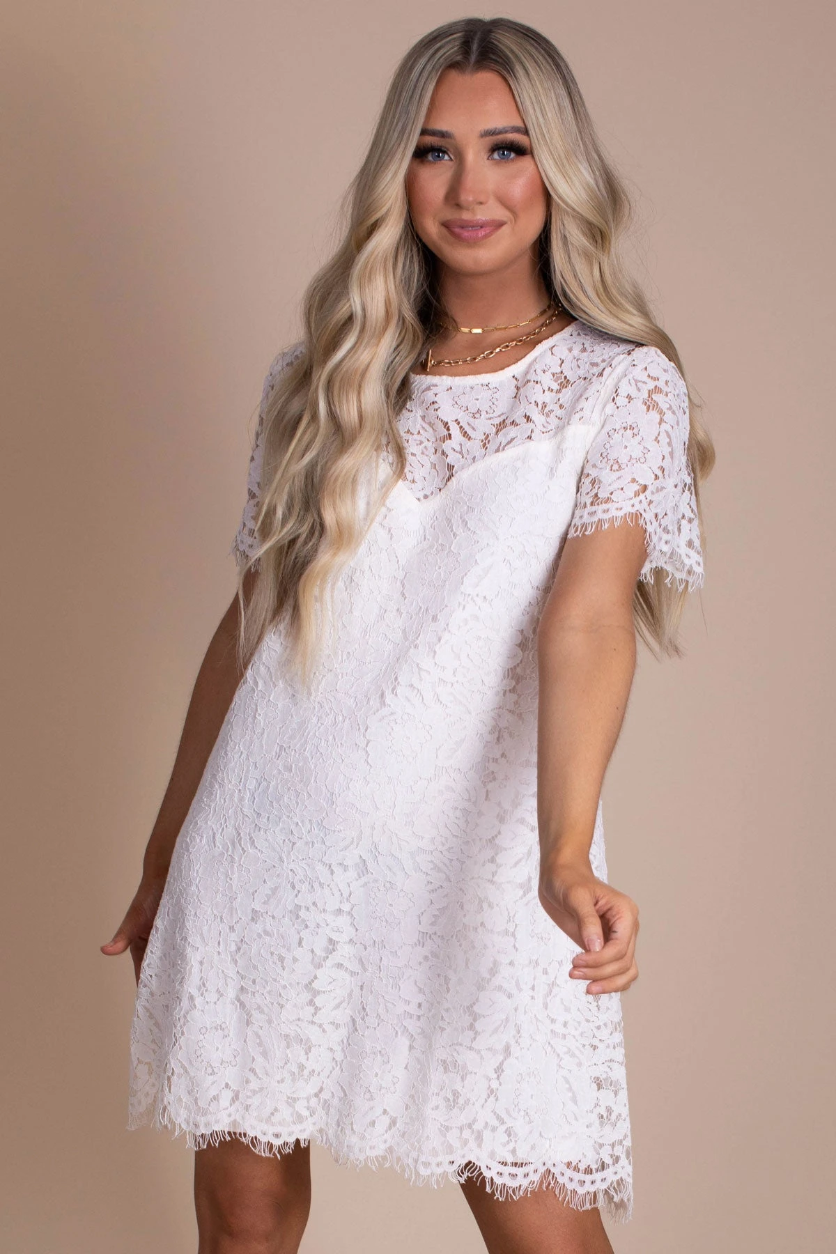 Blissful Moments Lace Mini Dress - Off White 3 Blissful Moments Lace Mini Dress - Off White