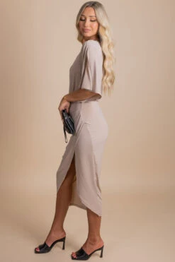 A Lifetime Of Wishes One-Shoulder Midi Dress -Outlet Bella Ella Boutique Store brown side 3993cafd c965 45d4 b666 15d2e086081a 5000x