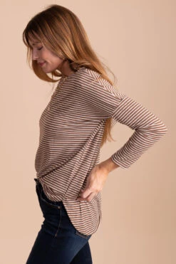 Playing For Keeps Striped Long Sleeve Top -Outlet Bella Ella Boutique Store brown side c3c9fd12 0b1f 445d b6b9 22fe382068fb 5000x