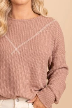 Winds Of Winter Waffle Knit Top -Outlet Bella Ella Boutique Store browntopdetail 5000x