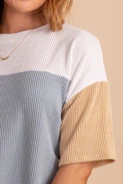Casual Friday Ribbed Color Block Top -Outlet Bella Ella Boutique Store casualfridayribbedcolorblocktoplightbluedetail 5000x