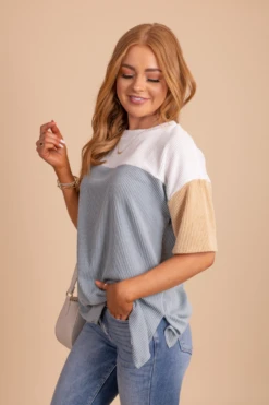 Casual Friday Ribbed Color Block Top -Outlet Bella Ella Boutique Store casualfridayribbedcolorblocktoplightblueside 5000x