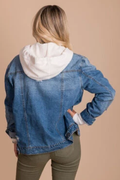 Fade Into View Distressed Denim Jacket -Outlet Bella Ella Boutique Store dark back 5000x