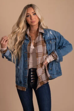 Fade Into View Distressed Denim Jacket -Outlet Bella Ella Boutique Store dark front 5000x