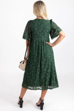 She's So Gorgeous Midi Dress -Outlet Bella Ella Boutique Store dark green back 5000x