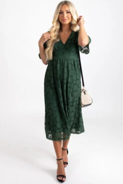 She's So Gorgeous Midi Dress -Outlet Bella Ella Boutique Store dark green front 5000x