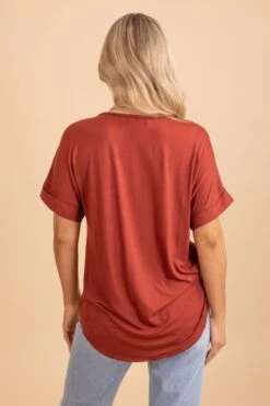 Wait For You V-Neck Top -Outlet Bella Ella Boutique Store dark rust back 5000x