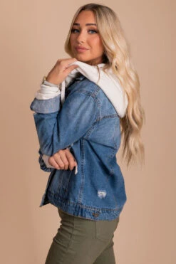 Fade Into View Distressed Denim Jacket -Outlet Bella Ella Boutique Store dark side 5000x