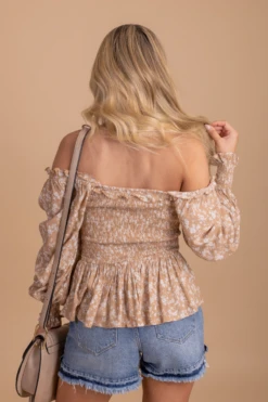 Desert Wildflower Smocked Long Sleeve Top 21 Desert Wildflower Smocked Long Sleeve Top -Outlet Bella Ella Boutique Store desertwildflowersmockedtoplightbrownback 5000x