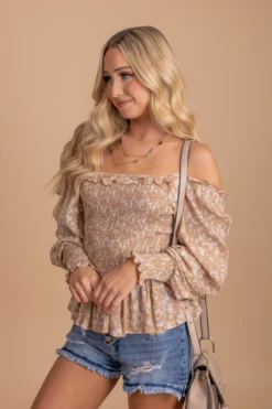 Desert Wildflower Smocked Long Sleeve Top 22 Desert Wildflower Smocked Long Sleeve Top -Outlet Bella Ella Boutique Store desertwildflowersmockedtoplightbrownside 5000x