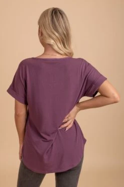 Wait For You V-Neck Top -Outlet Bella Ella Boutique Store eggplant top back 5000x