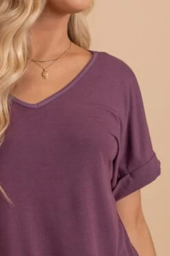 Wait For You V-Neck Top -Outlet Bella Ella Boutique Store eggplant top detail 5000x