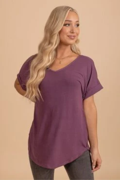 Wait For You V-Neck Top -Outlet Bella Ella Boutique Store eggplant top 5000x