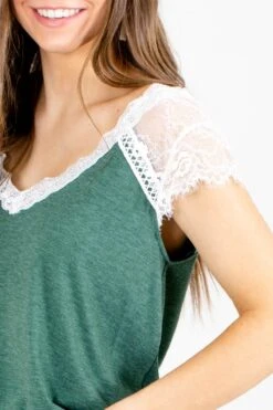 Feeling Good Lace Top -Outlet Bella Ella Boutique Store feelinggoodtop green closeup 5000x