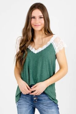 Feeling Good Lace Top -Outlet Bella Ella Boutique Store feelinggoodtop green front 5000x