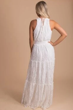 Forever Mine Lace Maxi Dress - White -Outlet Bella Ella Boutique Store forever mine back 5000x